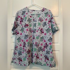 Owl light blue scrub top